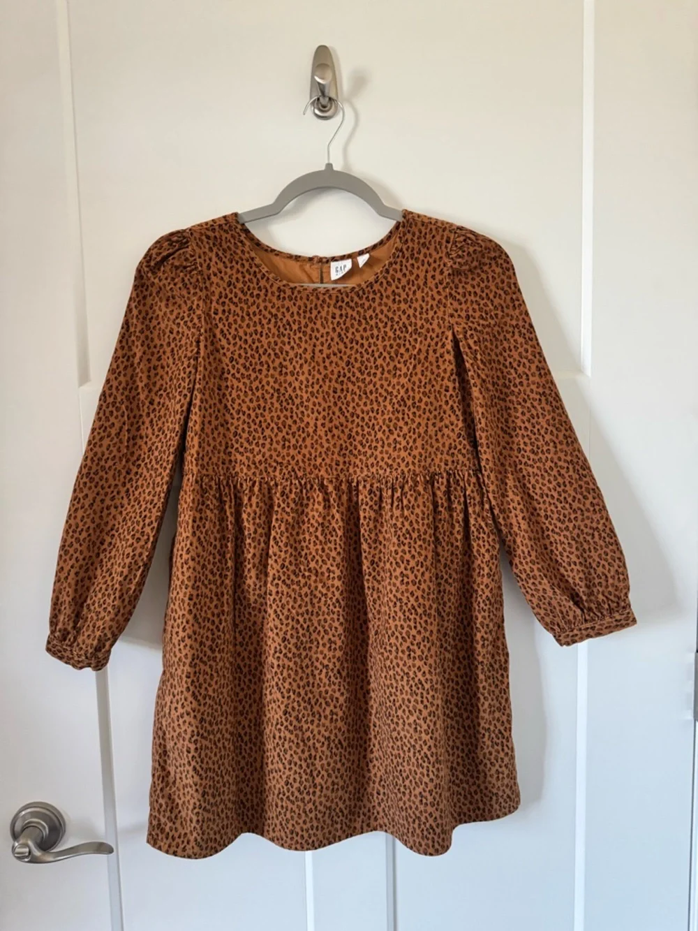GAP Girls Corduroy Brown Leopard Print Long Sleeve Dress Size L 10
